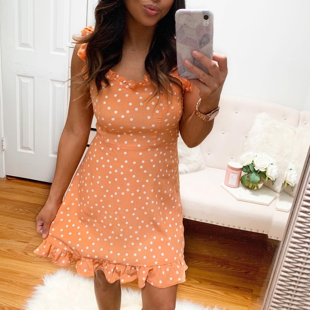 Peach & White Polka Dot Dress